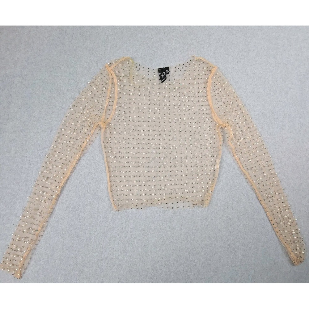 Windsor Sheer Three Dimensional Beaded Long Sleeve Shirt Size XS Beige Pink